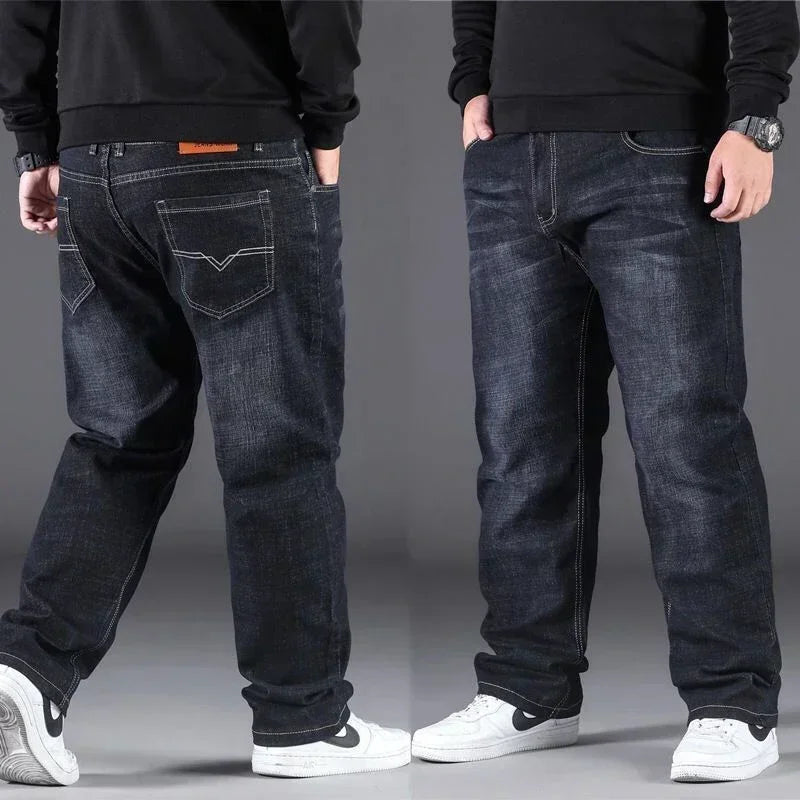 10XL Mens Black Jeans Oversize High Waist Loose Trousers Large Size Husband Plus Size Loose Denim Trousers Blue Male Denim Pants