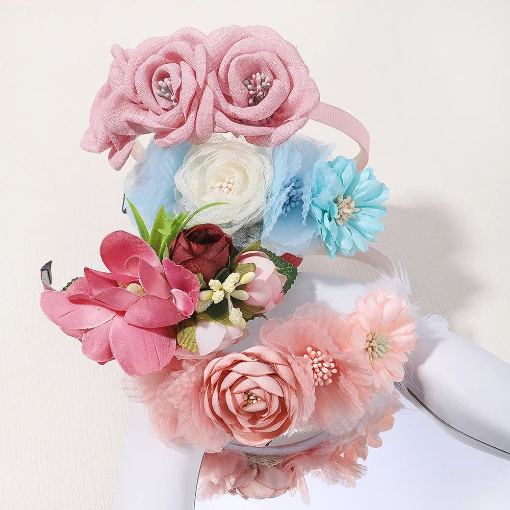 1pcs Artificial Flower Crown Headband Bride Wedding Hairband  Hair Accessories Women Girls Sweet Floral Hair Hoop Party Headwear