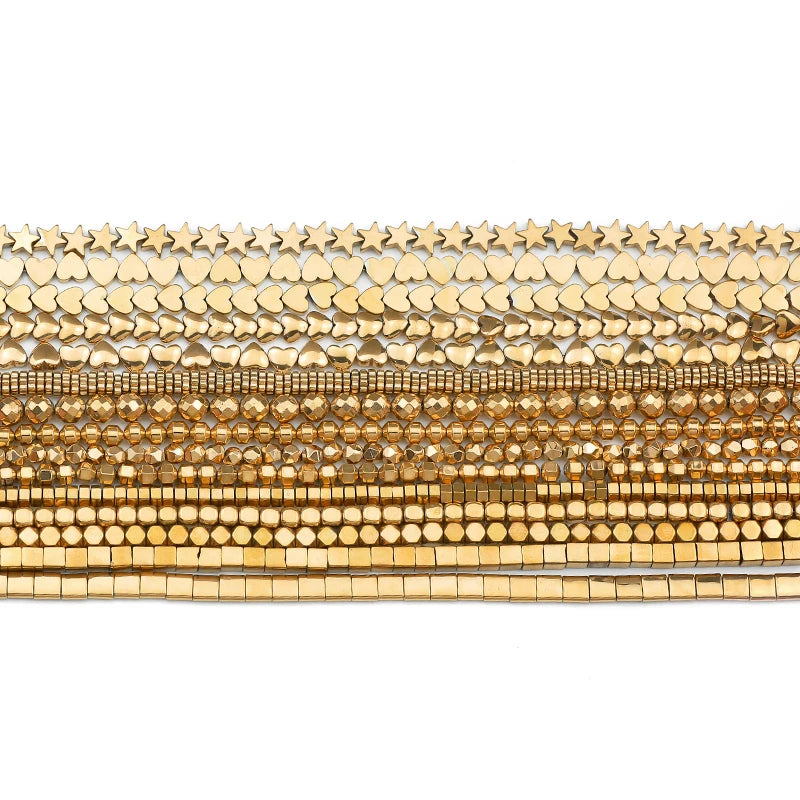 3A+ Retention Color Various Shapes Star Heart Hematite Natural Stone Plated Loose Gold Beads For Jewelry Making Diy Bracelets