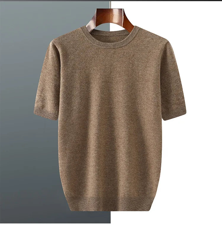 Women's Plus size 5XL Wool Short Sleeved Round Neck Pullover Vest Spring Summer Solid Color Knitted Half Sleeve Sweater Tops