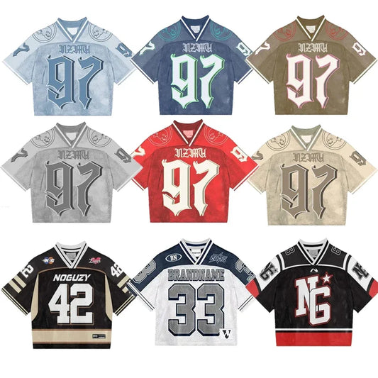 Y2K Unisex Breathable T Shirt American Fashionable splicing football loose jersey casual Streetwear Hip Hop men women t shirt