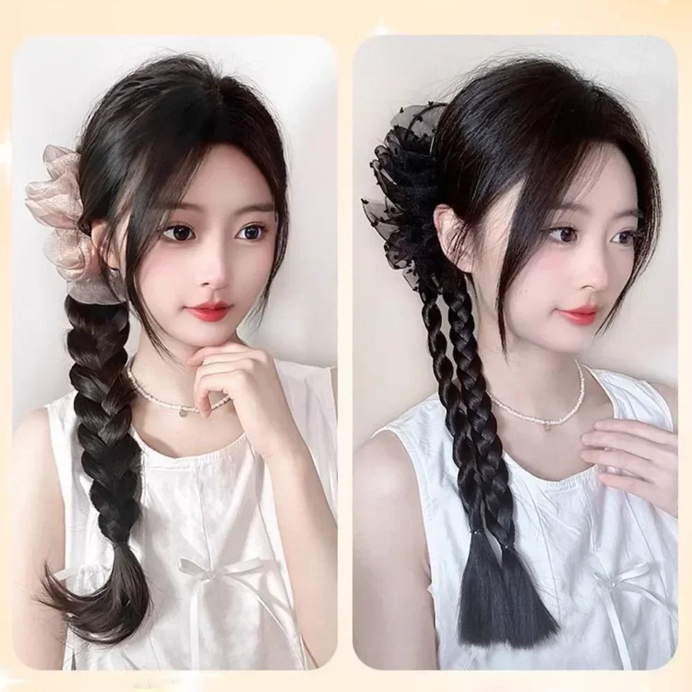 Synthetic Fashion Female Simulated Ponytail Braid Wig Bowknot Mesh Clip Natural Fluffy Fried Dough Twists Braid Viralgem Store