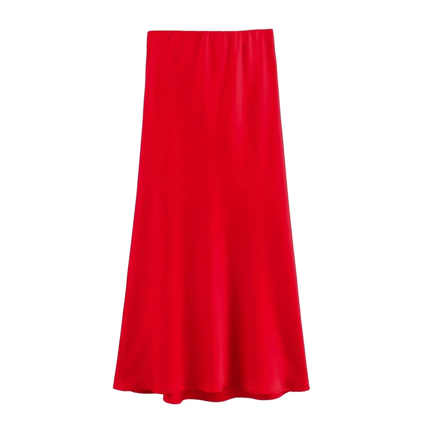 2024 New Women's European And American Style Fashion Silk Satin Texture High Waist Skirt Street Style Elegant Mid-length Skirt