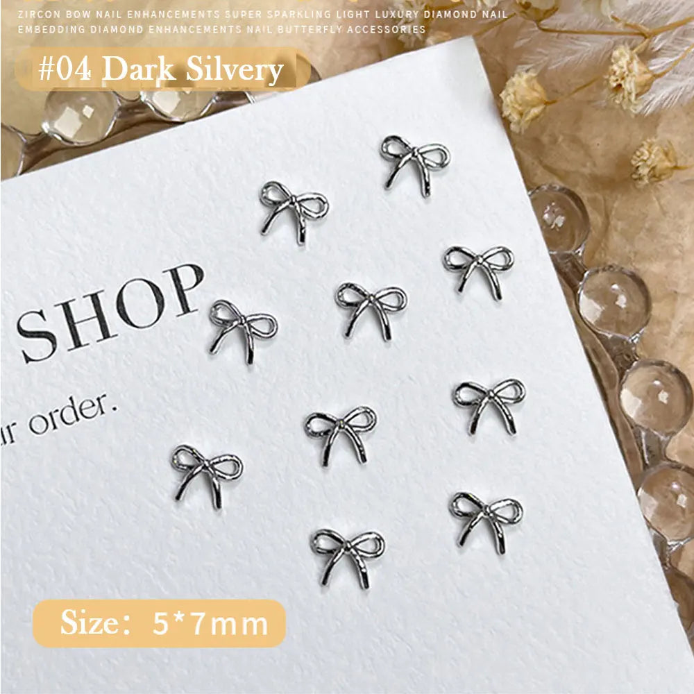 20pcs Silver Bowknot Nail Art Charm 3D Alloy Gold Small Thin Bow Tie Nail Decoration DIY Versatile Christmas Nail Accessories Viralgem Store