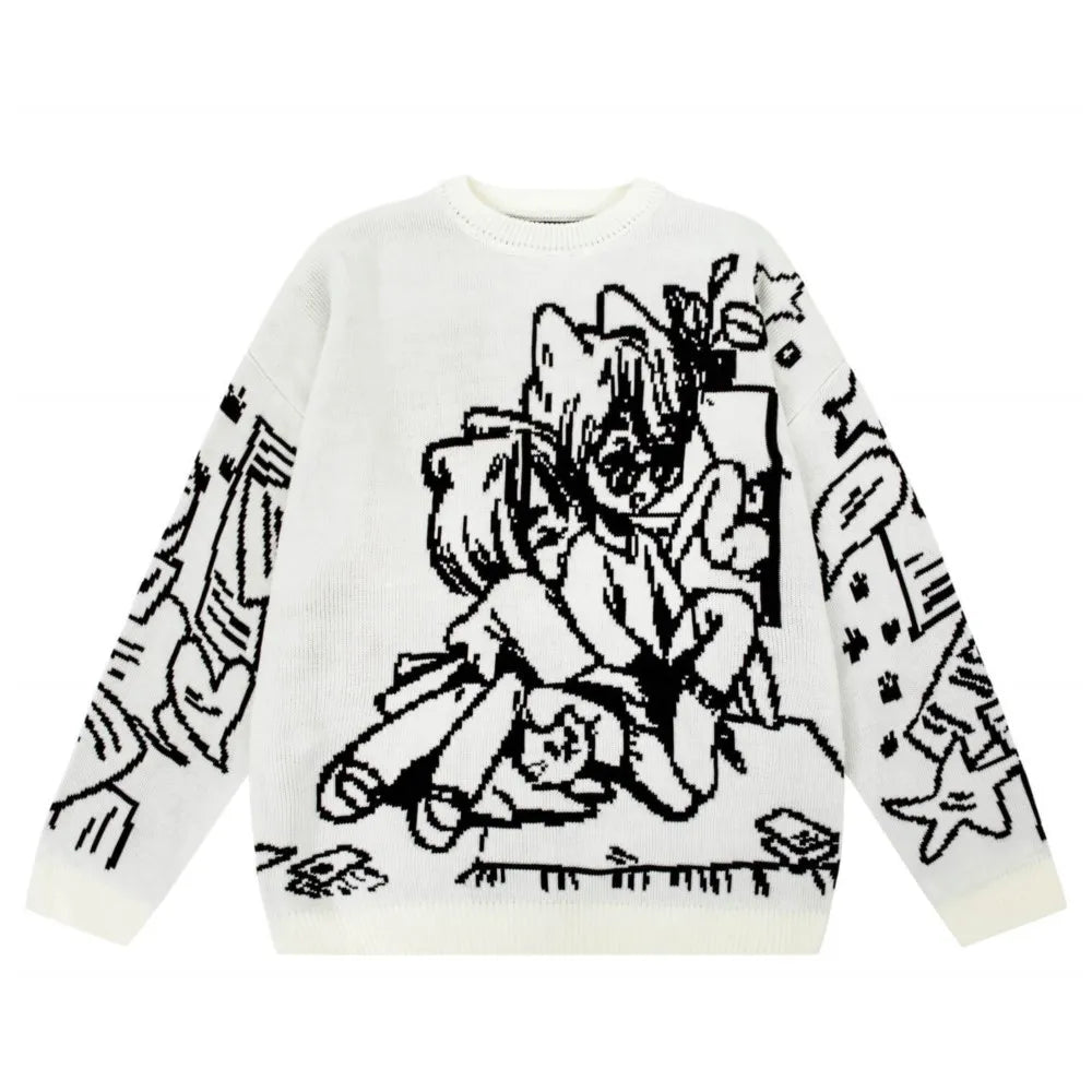 Vintage Cartoon Knitted Sweaters Men Casual Oversized Fashion Women Streetwear Tops Harajuku Pullover Y2k Aesthetic Clothes Goth