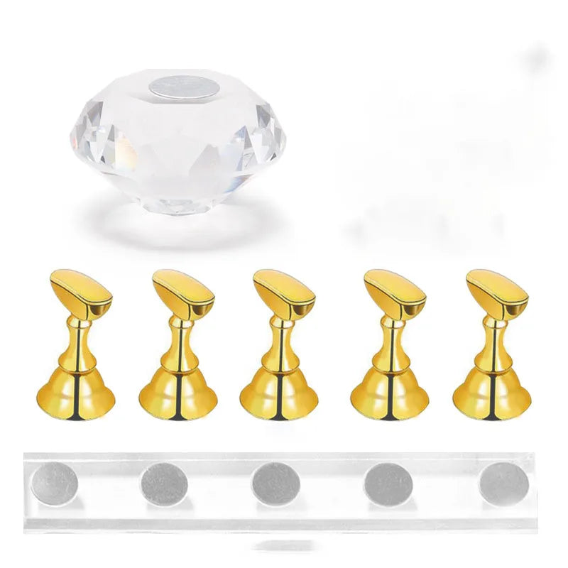 Acrylic nail practice stand, magnetic nail tip art display stand, nail enhancement tool with reusable adhesive putty clay, used