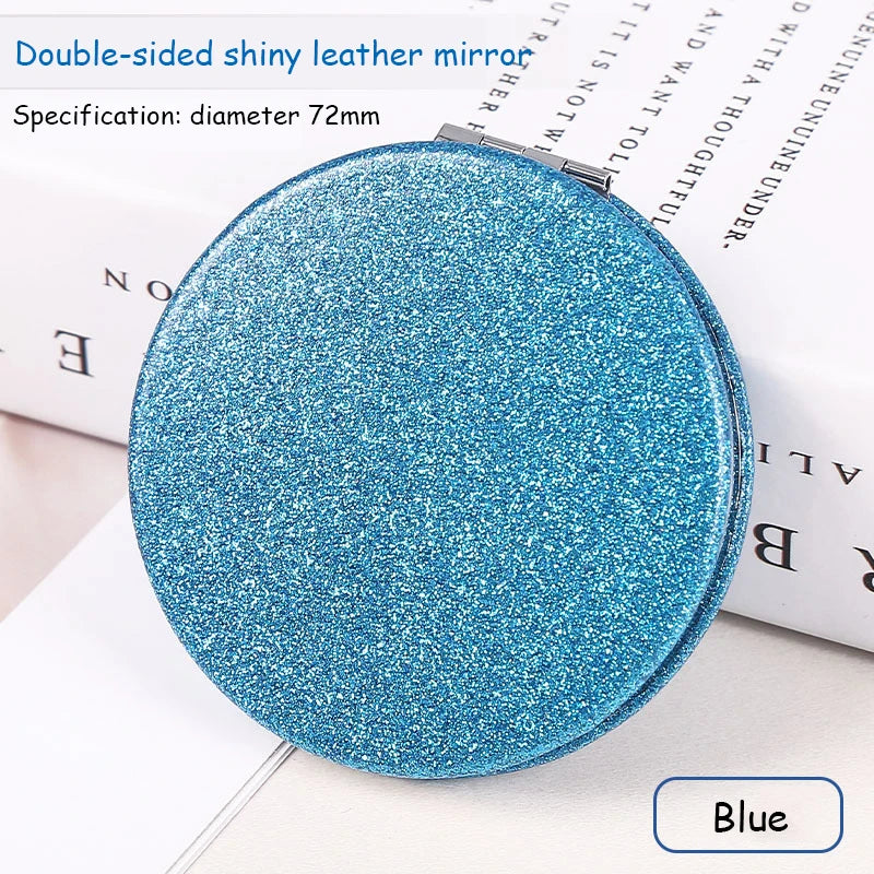 1pc Portable Glitter Round Makeup Mirror Hand Pocket Folding Cosmetic Mirror Double Face Make Up Mirror