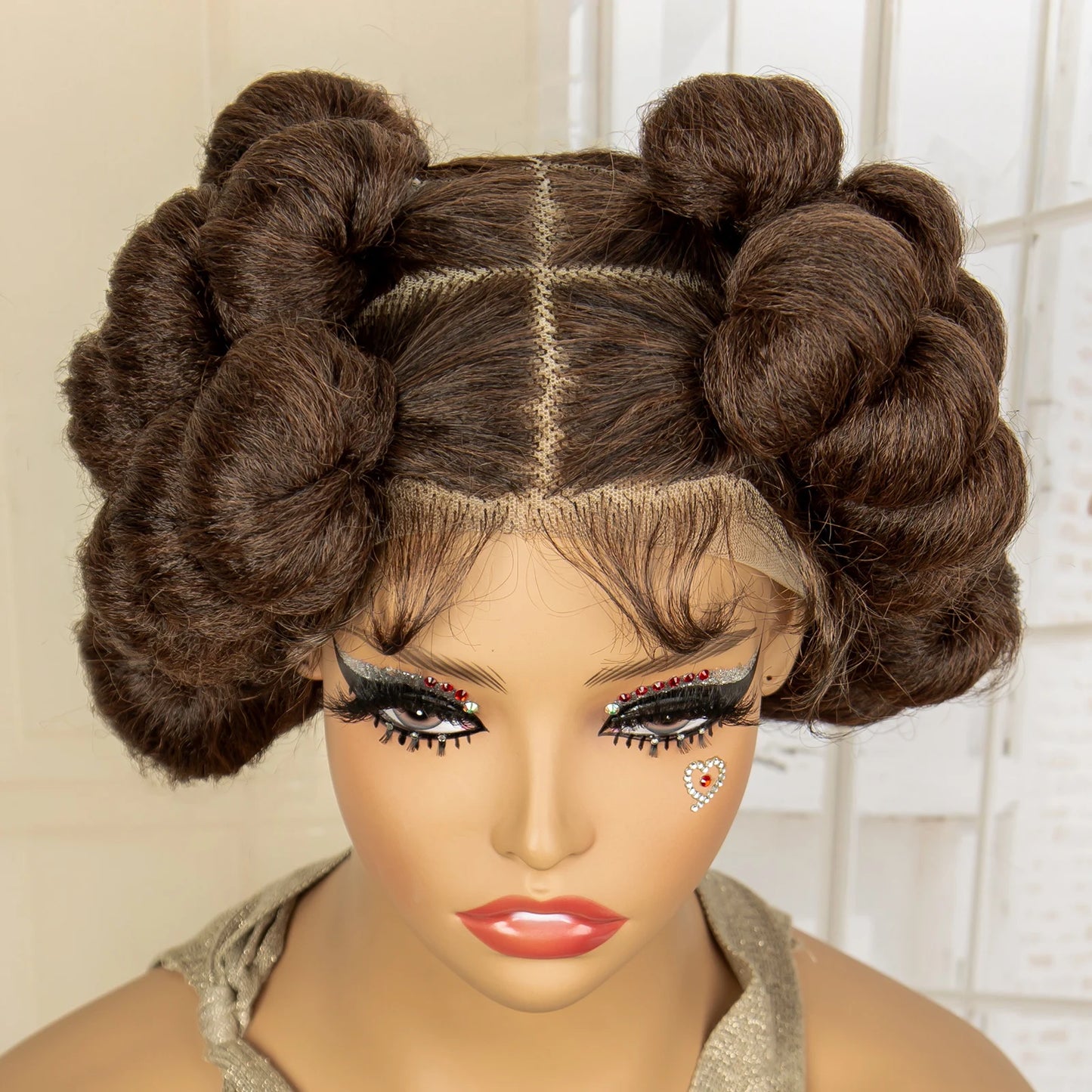 Synthetic Full Lace Handmade Bantu Braided Wigs Short Cute Natural Braided Lace Wigs with Baby Hair for Women