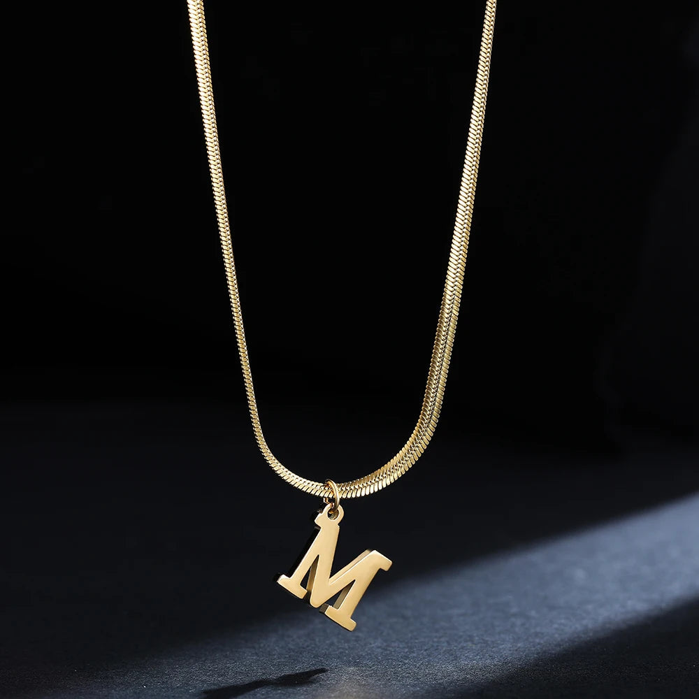 A-Z Alphabet Gold Plated Stainless Steel Pendant Necklace for Women Snake Chain Initial Letter Clavicle Necklaces Collar Jewelry Viralgem Store