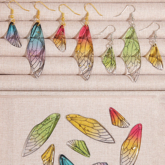 1 Set/Box Mixed Color Resin Drop Glue Size Butterfly Wings Gold Silver Ear Hooks Single Ring Set Box Handmade DIY Making Pendant