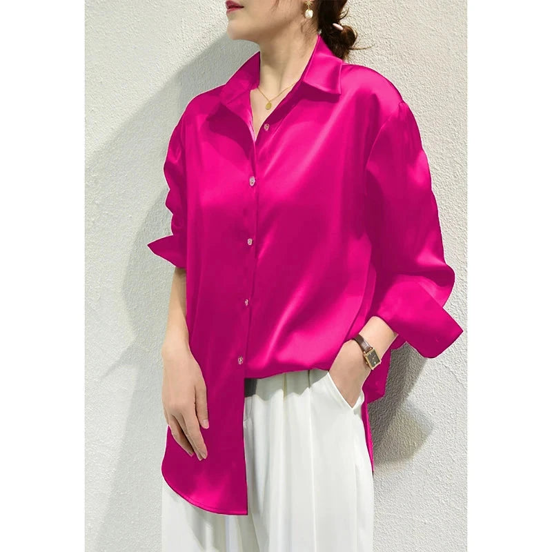 All-match Satin Finish Shirts And Blouses Women Clothing Casual Top OL Long Sleeve Button Elegant Shirts French Solid Blouses Viralgem Store