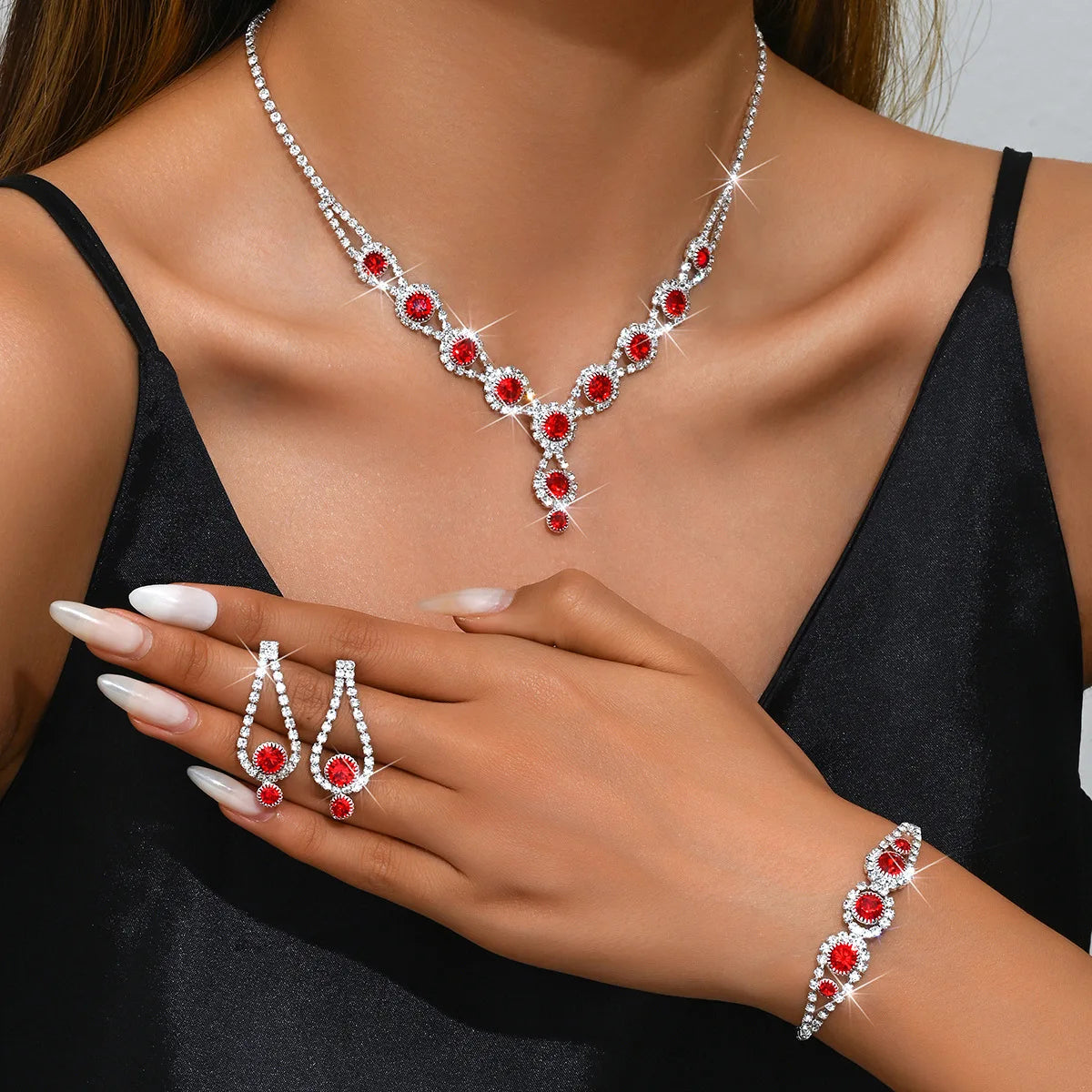 4PCS Fashion Elegant Crystal Jewelry Sets for Women Rhinestones Necklace Ring Earrings Bridal Wedding Party Jewelry Sets Viralgem Store