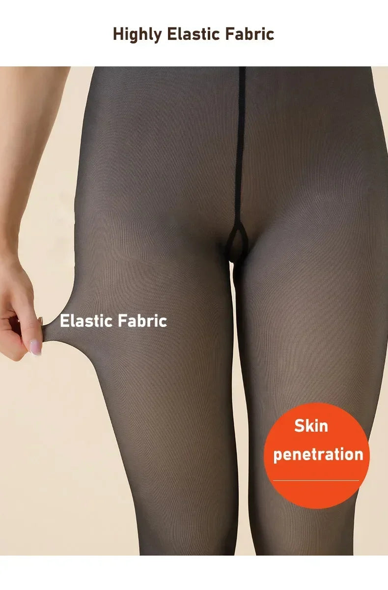 Thicken Warm Tights For Women Winter Thermal Stockings Leggings Sexy Translucent Fleece Velvet Tights Pantyhose Female Pants