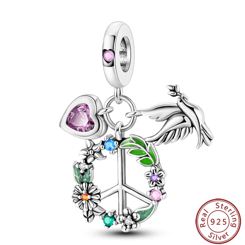 100% 925 Silver Parrot Hummingbird Owl Birds Fashion Design Charms Beads 3mm DIY Fine Jewelry Gifts Making Viralgem Store