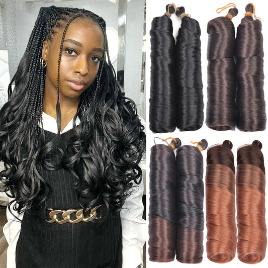 16-24 inches Synthetic French Curly Crochet Braiding Hair Loose Wave Ombre Hair for Women Spiral Pre Stretched Hair Extensions Viralgem Store