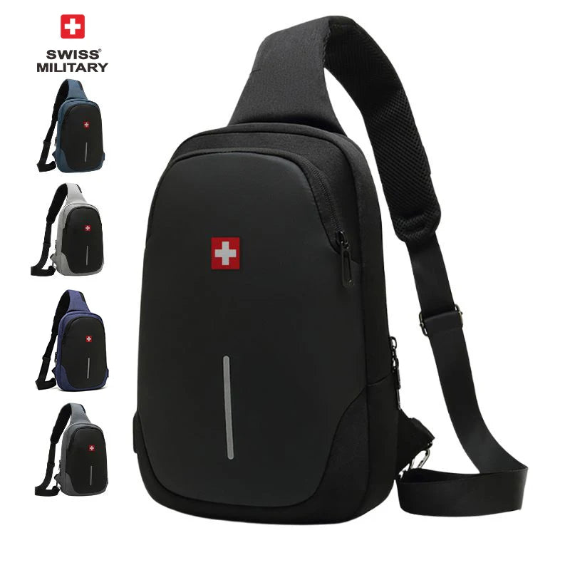 SWISS New Men's Casual Chest Bag Sports Waterproof Shoulder Bag Anti-theft Crossbody Bag Fashion Solid Color Usb Bag Sling Pack Viralgem Store
