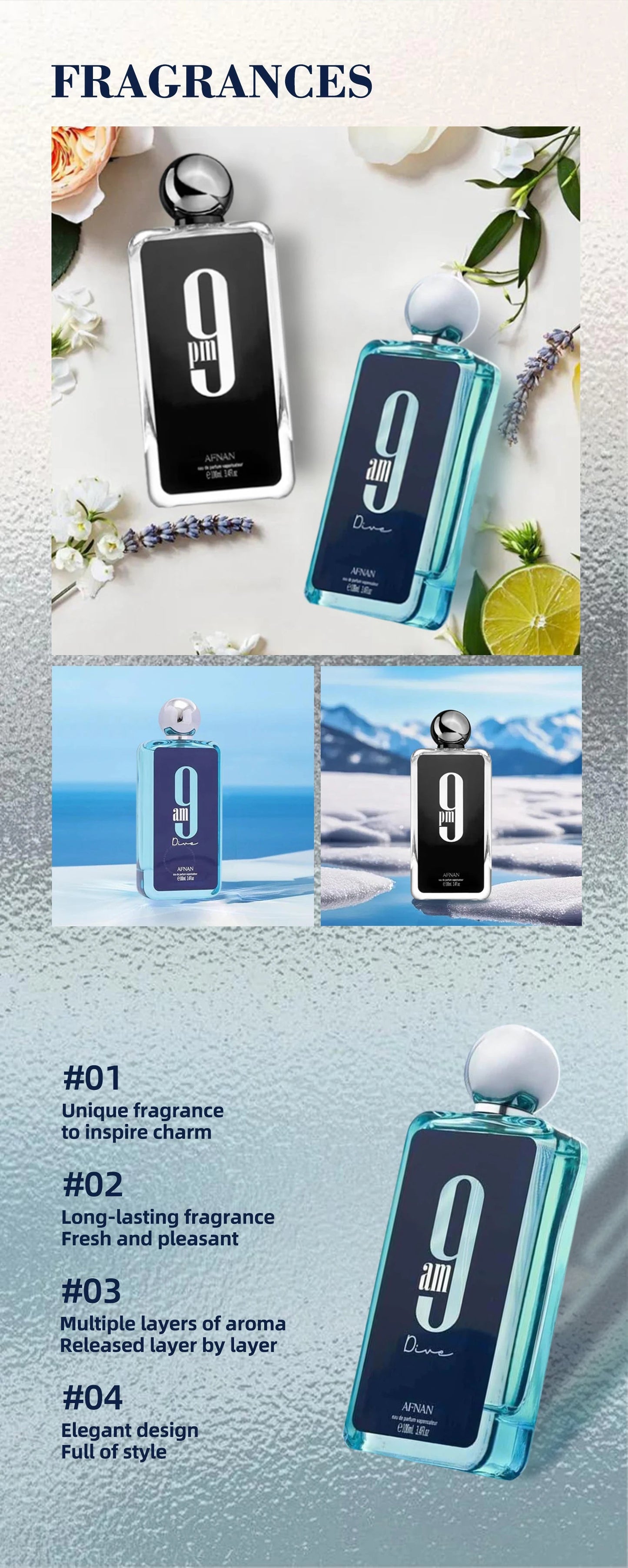 Afnan 9 PM 9 AM Dive Women's Men's Perfume Eau De Parfum Long-Lasting Pheromones Perfume Timeless Scent Couple Gift 100ml/ 3.4oz Viralgem Store