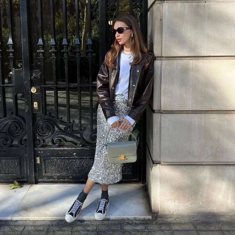 Vintage Cropped Distressed Leather Jacket For Women Chic Lapel Single Breasted Lace Up Coat Autumn Lady New Chic Streetwear 2024