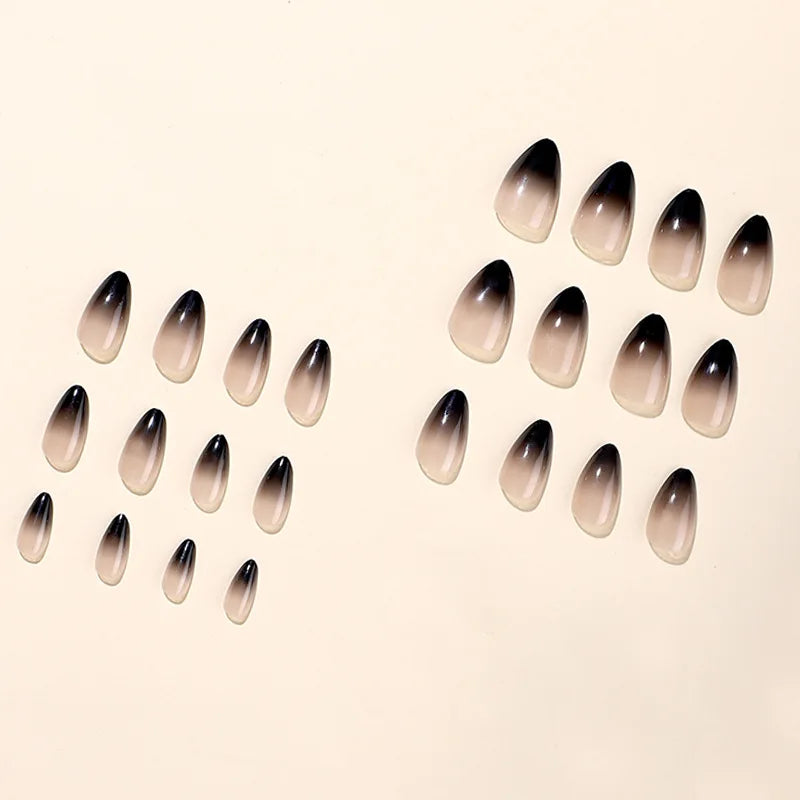 24pcs Gradient Black Pointed Nail Art Fake Nails Press On Nail Tips Artificial Nails Wearable Long Almond False Nails Finished