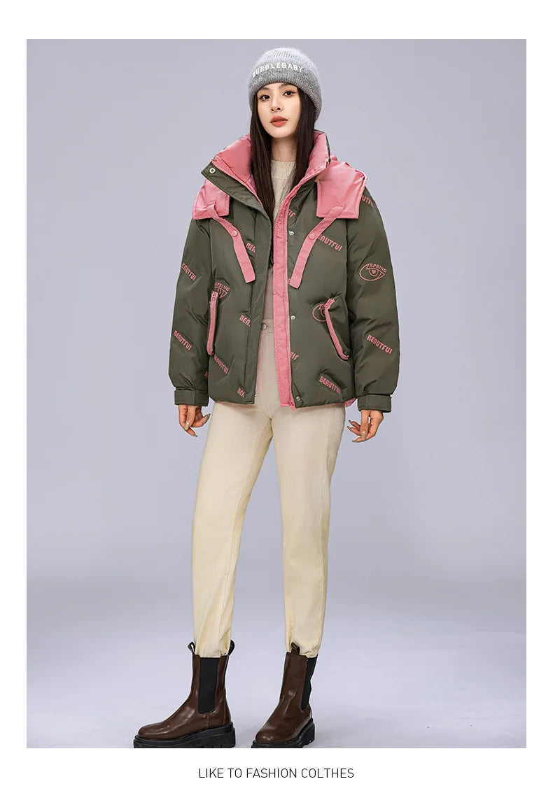 Women Pink Gothic Hoodies Parka 90s Vintage Jacket Overcoat Warm Thicken Coat Harajuku Padded Jacket Clothes Winter Autumn 2024