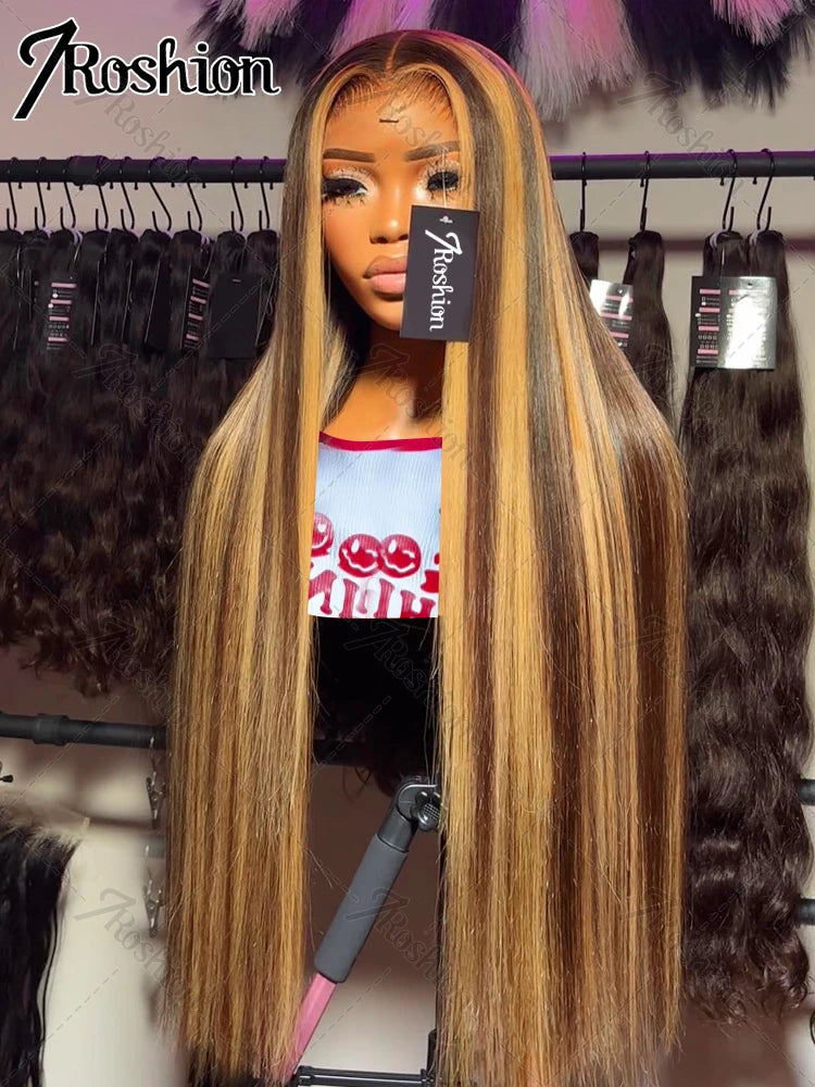 30 38 Inch Bone Straight Highlight Wigs Honey Brown13x6 HD Lace Front Wig Brazilian Ombre Color 13x4 Lace Frontal Wig Human Hair Viralgem Store