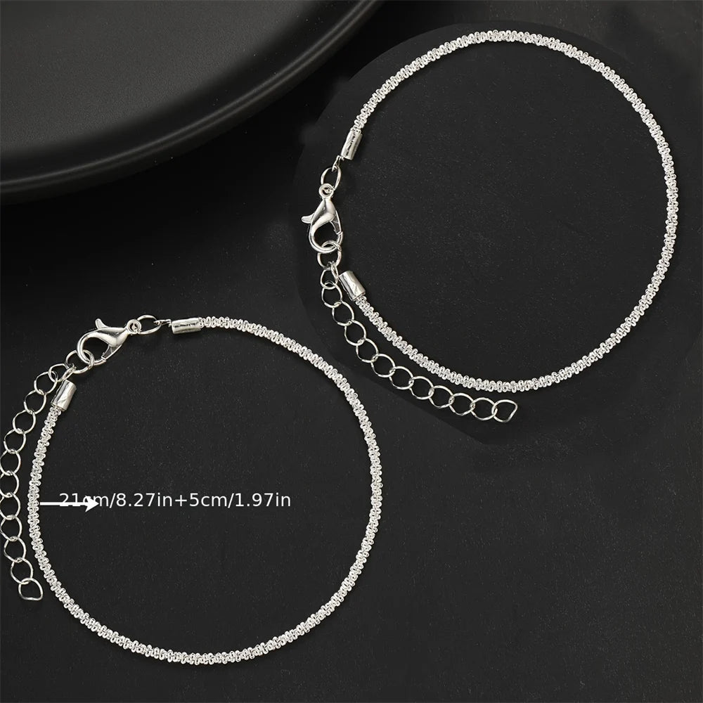2PCS Shiny Sparkling Simple Silver Color Anklet for Women Simple Elegant Copper Jewelry Female Beach Ankle Bracelet on Foot Viralgem Store
