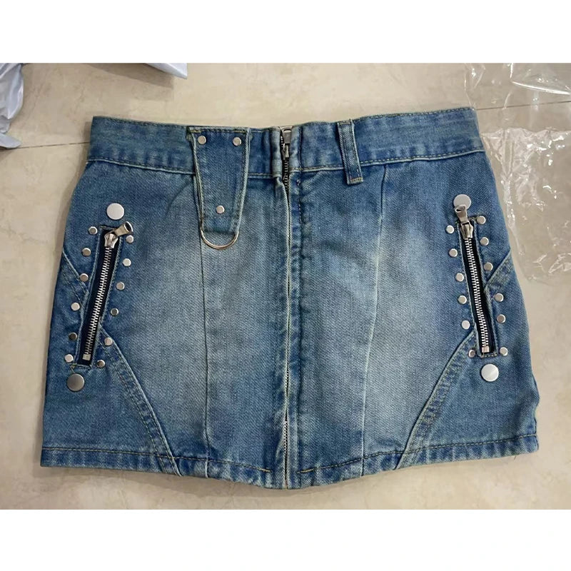 Summer Woman Japanese Y2k Denim Skirt Low Rise Jean Cargo Skirt Mini Sexy Hot Gyaru 2000s Aesthetics American Style Cyber Punk