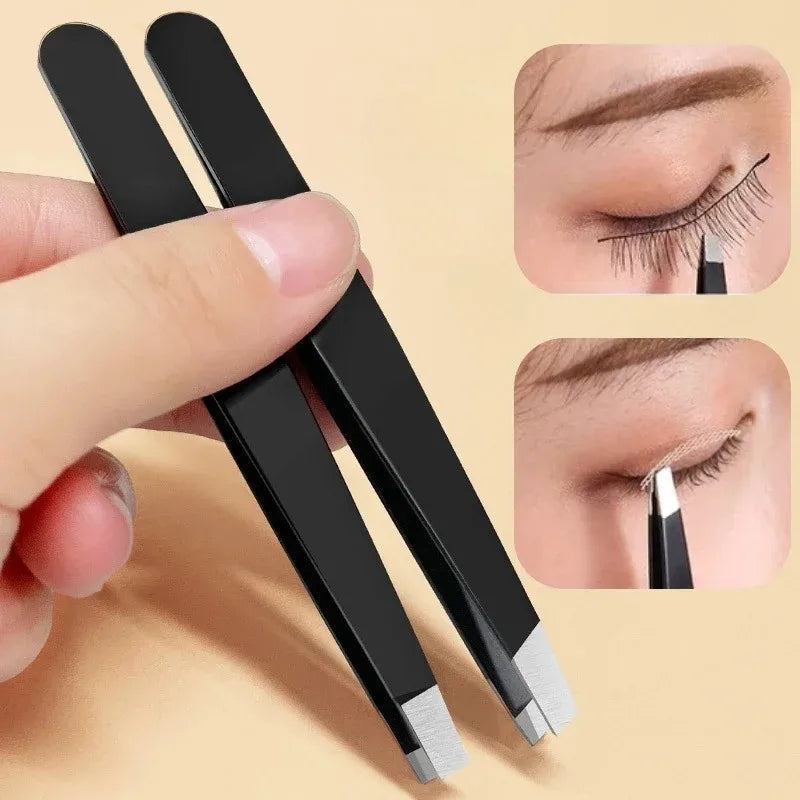 Stainless Steel Black Eyebrow Tweezer with Slant and Flat Point Beauty Tools for Eyelash Tweezer & Ingrown Hair Removal Viralgem Store
