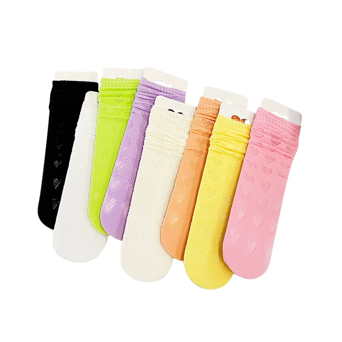 1/4 pairs of girls' dopamine heart hollow  mesh straight socks, lightweight  breathable heart mesh socks, women's long tube