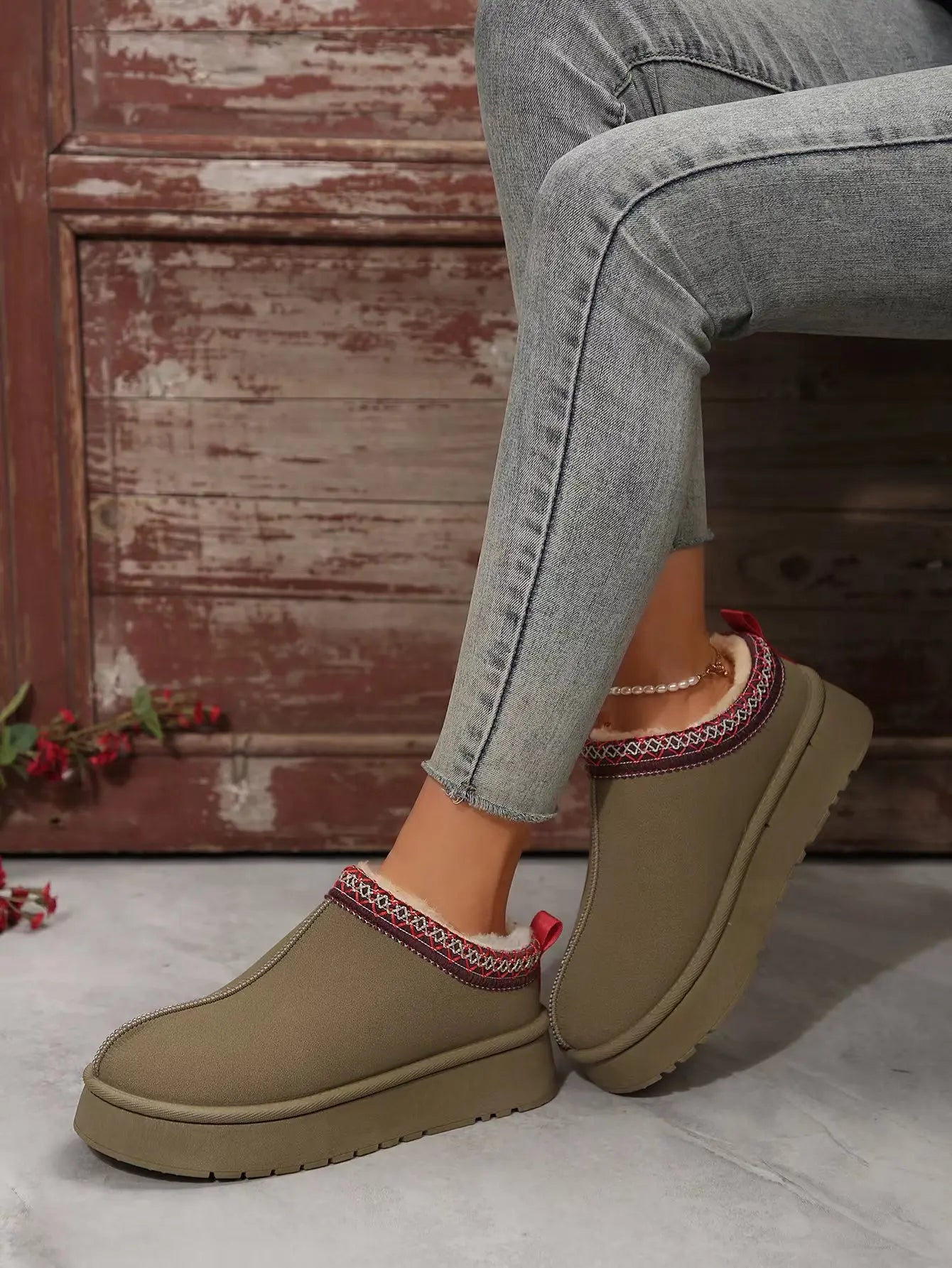 2024 New Women's Wool Slippers Warm Platform Wool Slipperswomen Slippers   Women  Sheepskin Slippers Women Shoes
