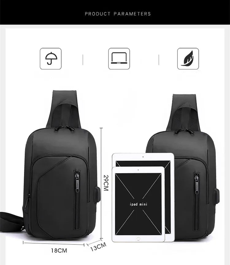 2023 Men's Chest Bag Waterproof Crossbody Bag Multifunction Anti-theft Travel Bags Shoulder Bag Male USB Charging Pouch for Man Viralgem Store