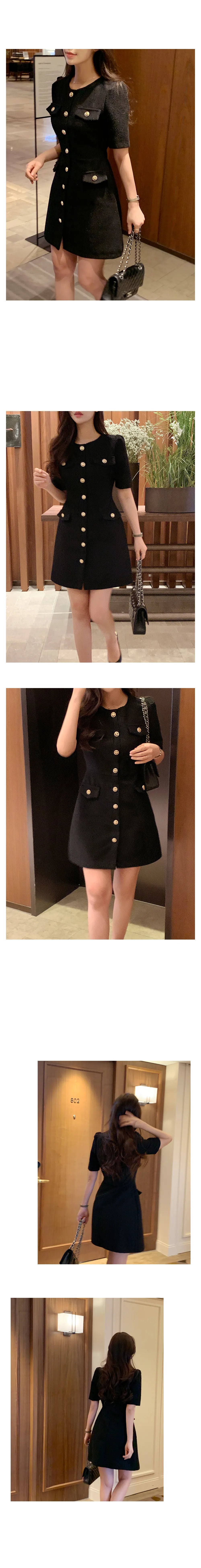 Temperament  Small Fragrance O-neck Vestidos 2024 Summer Korean Chic High Sense Tweed Puff Sleeve Dress Short Dresses Woman