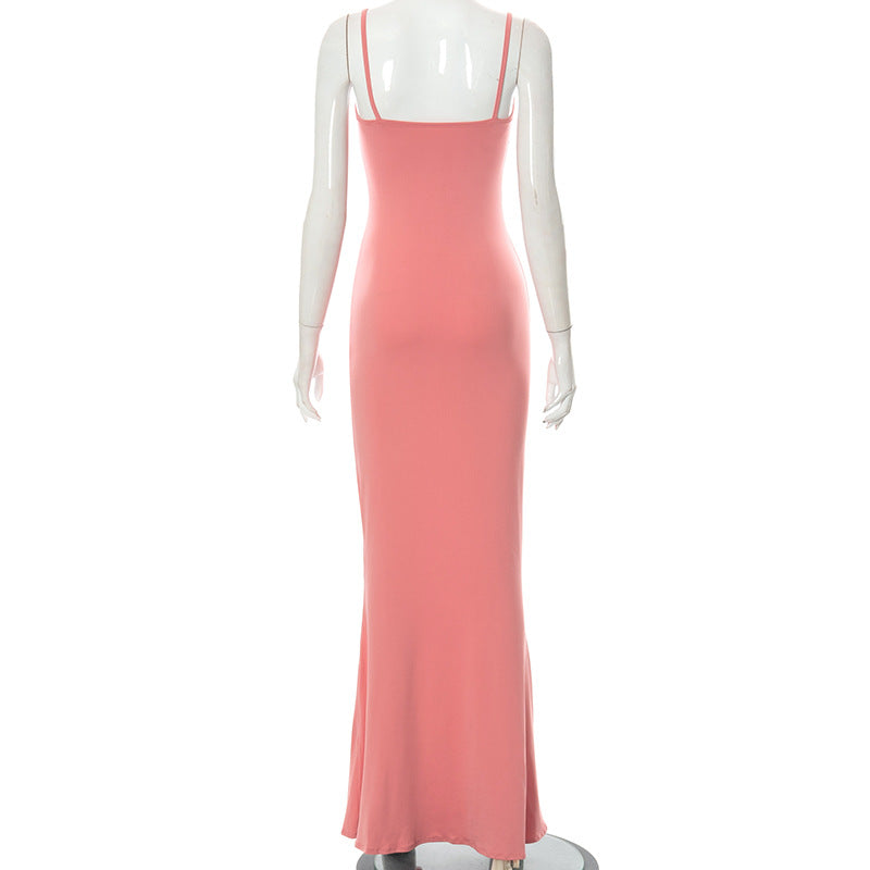 Y2k Women Sexy Bodycon Long Dress Solid Color Spaghetti Strap Low Cut Evening Party Dress Summer Beach Going Out Clothing Viralgem Store