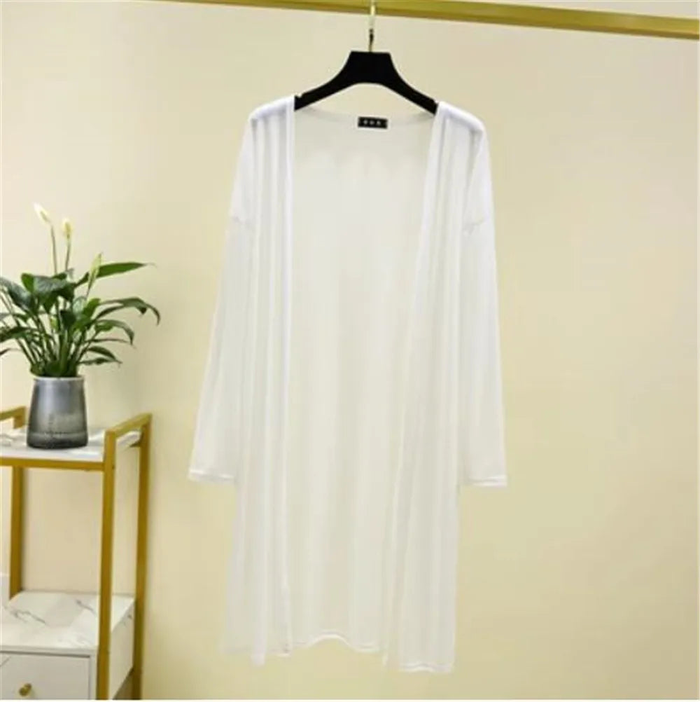 Spring Summer Cardigan Casual Night Dress Women New Long Sleeve Ice Silk Home Wear Loose Shirt Sun Protection Clothing ZY6583