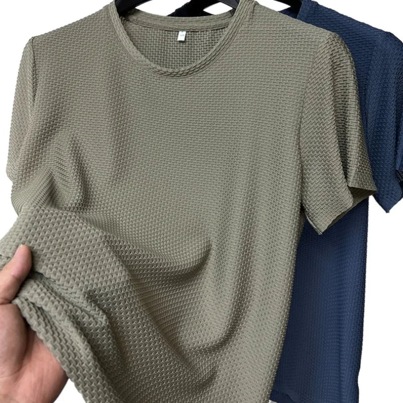 Summer Ice Silk High-End Solid Color High Quality Short Sleeve T Shirts Men's Breathable Fashion T-Shirt Male Brand Clothes 4XL
