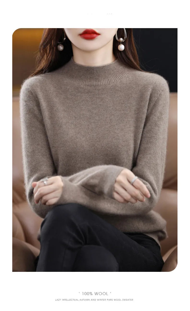 100% Pure Wool Half-neck Pullover In Autumn And Winter New Cashmere Sweater Women's Casual Knit Top Women's Coat 19 Colors Viralgem Store
