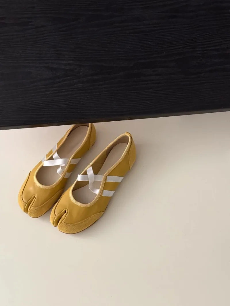 Split-Toe Casual Ballet Flats Shoes Women Pu Leather Cross Band Mary Janes Shoes Spring Autumn Streetwear Elegant Loafers New Viralgem Store