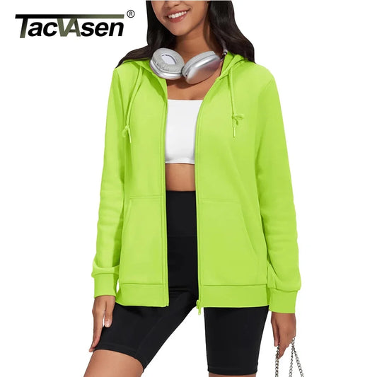 TACVASEN Fleece Lining Jogging Sweatshirts Womens Long Sleeve Hoodies Full Zip Up Jacket Workout Running Sportswear Casual Coats