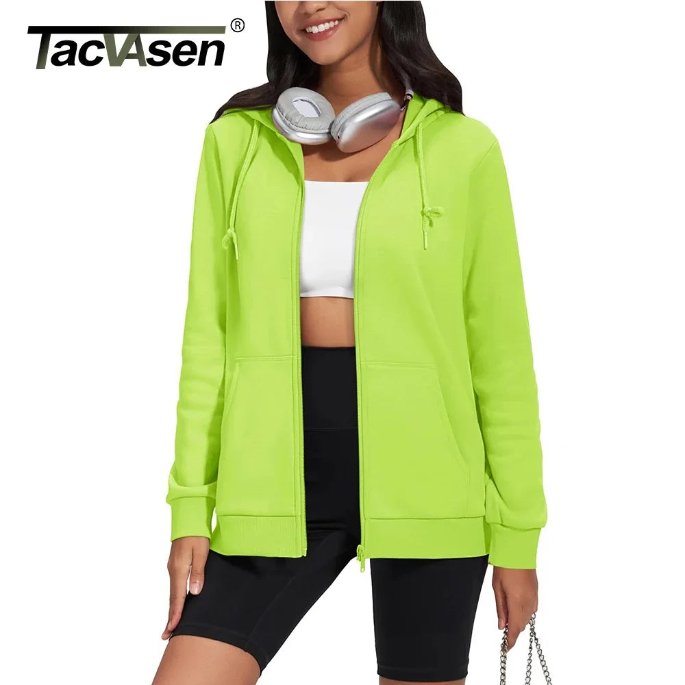 TACVASEN Fleece Lining Jogging Sweatshirts Womens Long Sleeve Hoodies Full Zip Up Jacket Workout Running Sportswear Casual Coats