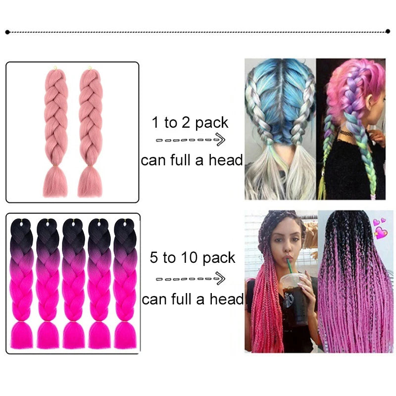 Synthetic 24Inch Jumbo Braids Hair Extension Afro Ombre Color Box Yaki Straight Crochet Braid DIY Hair for Women Viralgem Store