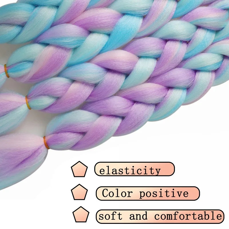 24Inch Synthetic Ombre Rainbow Mixed Colors Long Straight Box Jumbo Braids Hairpiece Crochet Hair for Women