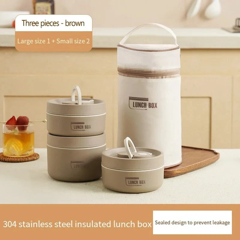 304 Stainless Steel Insulated Lunch Box with Storage Bag Portable Double-layer Covered Lunch Box Office Student Sealed Lunch Box Viralgem Store