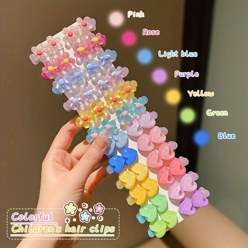 12/24pcs Kidsren's Rainbow Color Cute Flower Heart Small Hairpin