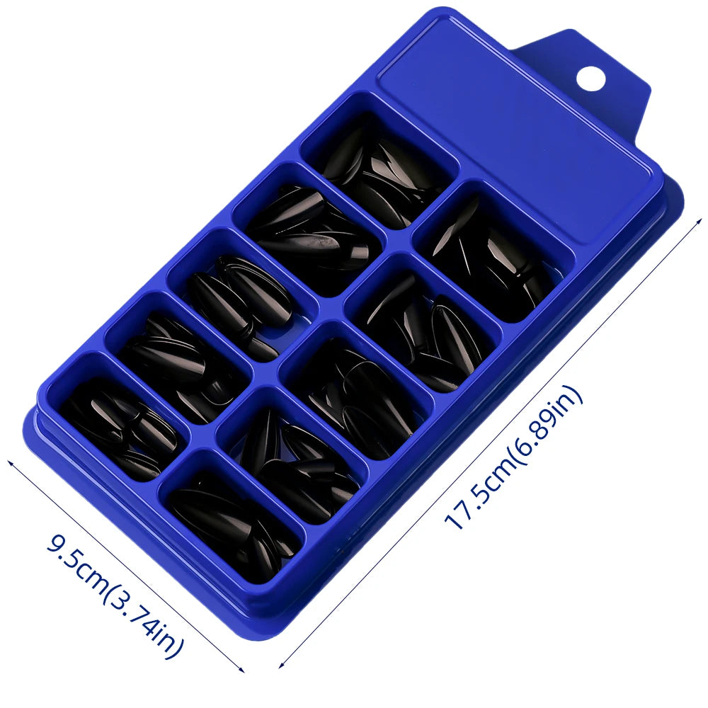 100Pcs Almond Press on Nails Medium Length Fake Nails Black Matte Almond False Nail Tips Artificial Fingernail Extend Fake Nails