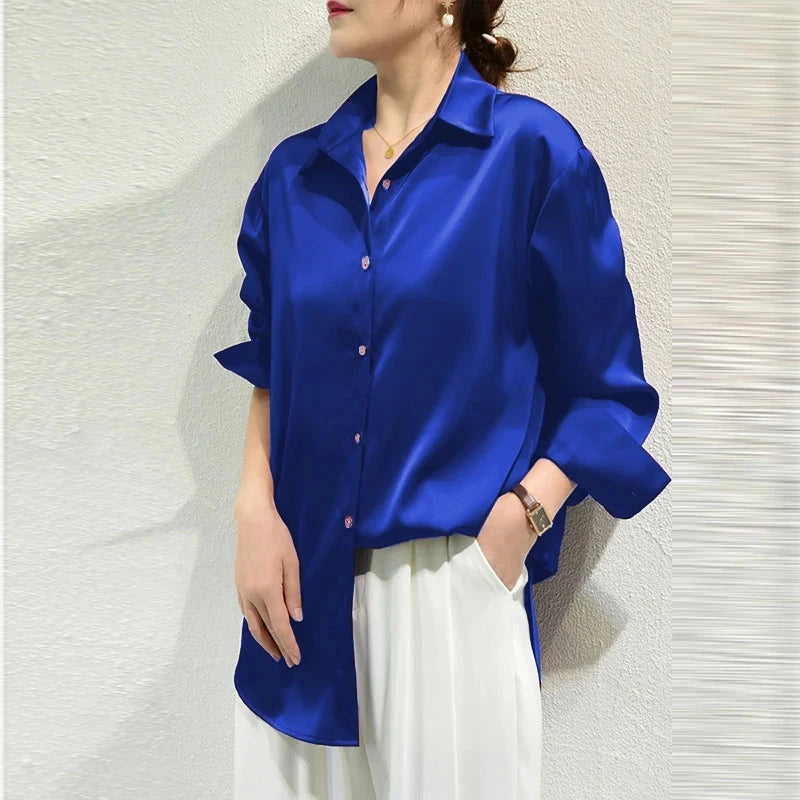 All-match Satin Finish Shirts And Blouses Women Clothing Casual Top OL Long Sleeve Button Elegant Shirts French Solid Blouses Viralgem Store