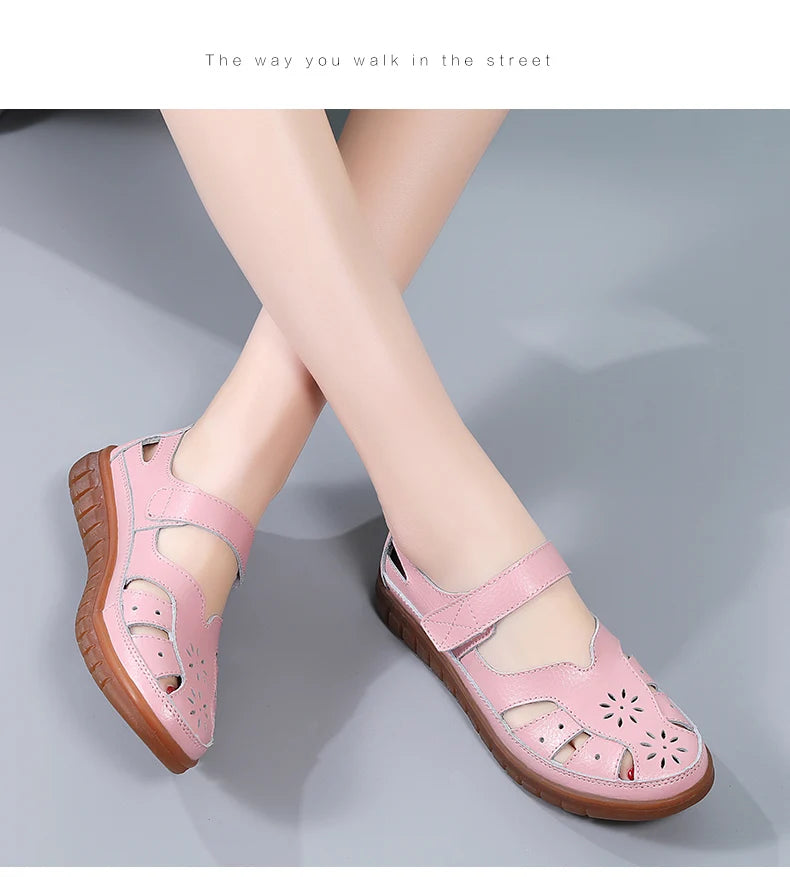2024 Women Sandals Summer Ladies Girls Comfortable Ankle Hollow Round Toe Sandals Woman Soft Beach Sole Female Shoes Plus Size