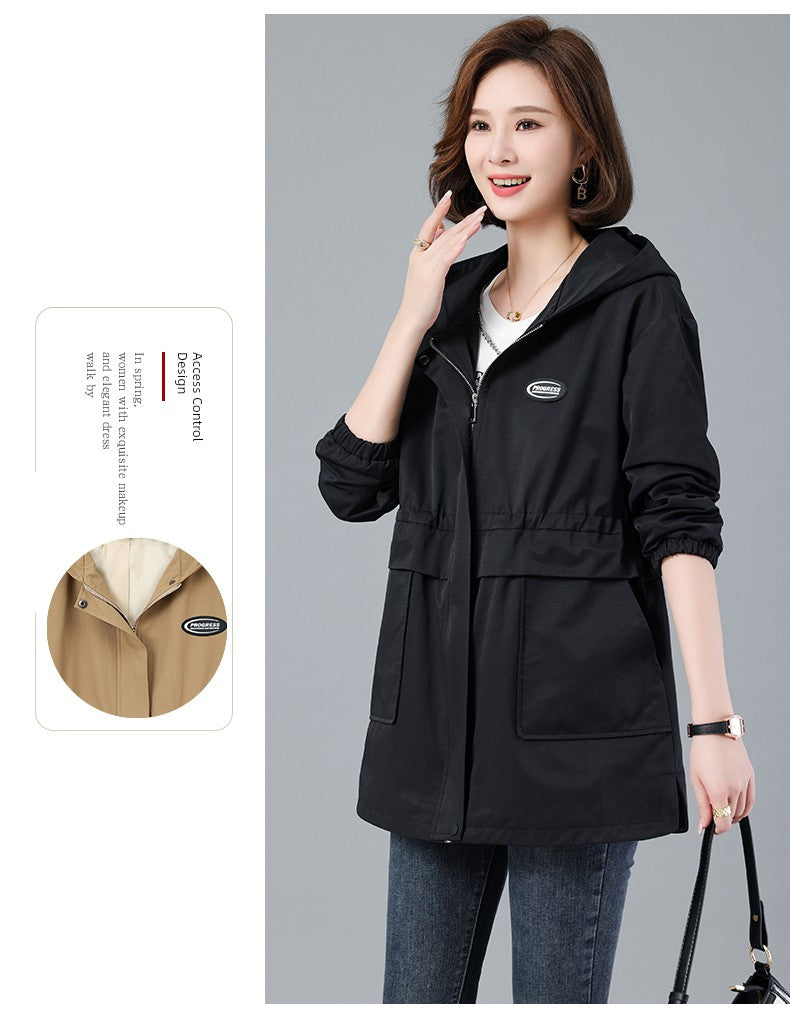 Young Mother Casual Fashion Baggy Coat Female 2023 Spring & Fall New Arrival plus Size Waist Fitted Figure Flattering Mid Length Long Length Trench Coat