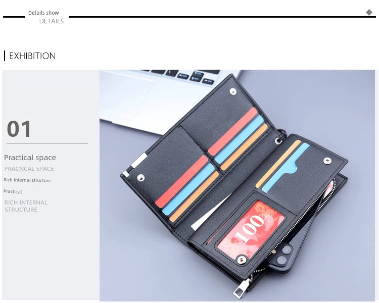 Trendy Long Business Men's Casual Zipper Handbag