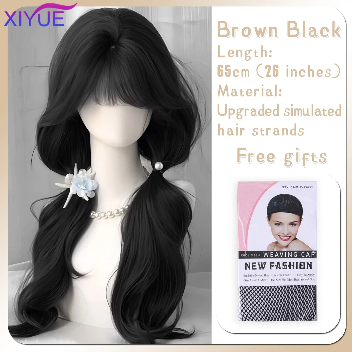 Synthetic Popular Brown Ash Long Deep Wave Hair Lolita Wigs With Bangs Synthetic Wig For Women Fashion Thick Curls Wigs Girl Viralgem Store