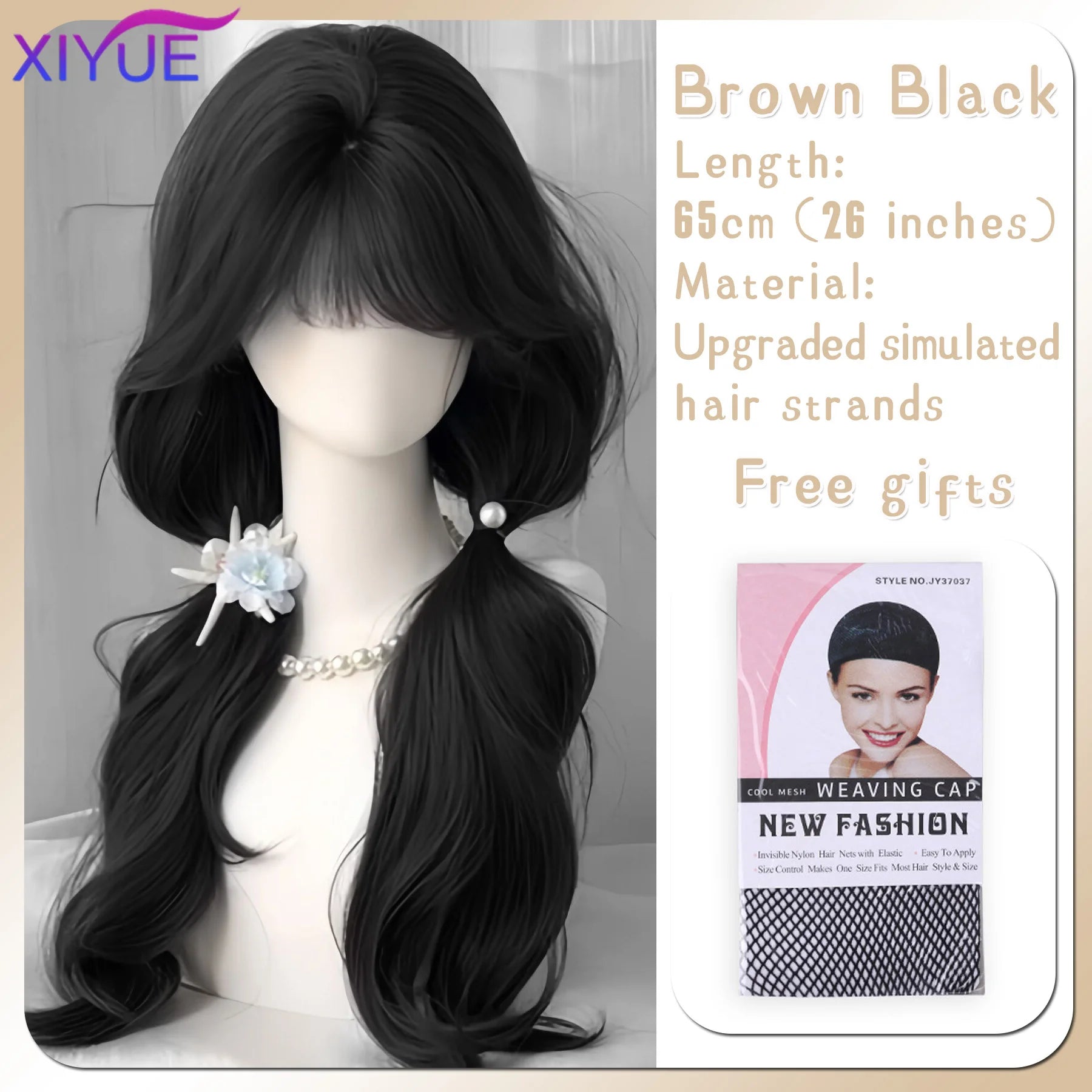 Synthetic Popular Brown Ash Long Deep Wave Hair Lolita Wigs With Bangs Synthetic Wig For Women Fashion Thick Curls Wigs Girl Viralgem Store